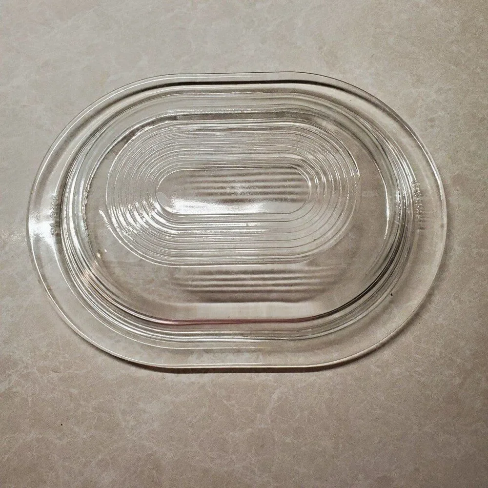 Vintage Pyrex  Clear Glass Refrigerator Dish Art Deco Oval Lid Marked No. 602-C